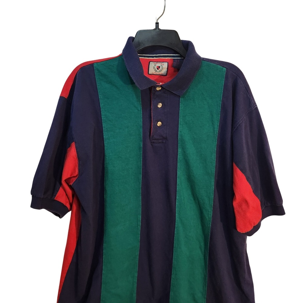 Halifax Outfitters Mens XL‎ Colorblock Polo Shirt Navy Red Green Striped Vintage